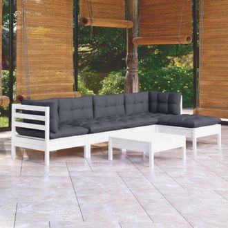 vidaXL Vidaxl - Muebles De Jard&iacute;n 6 Pzas Con Cojines Blanco Madera De Pino