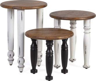 Moycor Set de 3 mesas de madera marrón, blanco y negro d. 40 cm