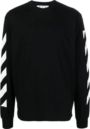 Off-white FW22 Arrow Stripe Printing Round Neck Pullover Long Sleeves Version Black OMAB064C99JER0101001