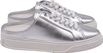 Stuart Weitzman Skater Mule Sneakers in Silver Leather