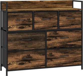 STILVORA C&oacute;moda De Almacenaje Con 7 Cajones, Patas Ajustables Y Estructura De Acero, Estilo Industrial, En Poli&eacute;ster, 98 &times; 29 &times; 85 Cm, Marr&oacute;n