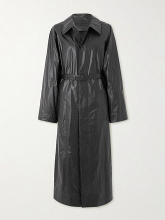 Christophe Lemaire Trench In Cotone Biologico Spalmato Con Cintura - Nero