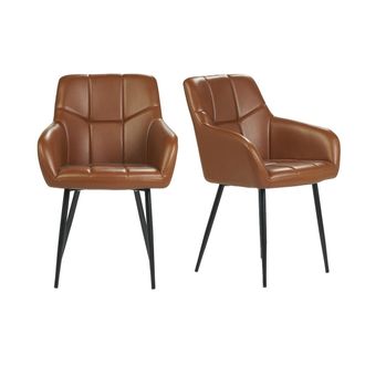 Miliboo Miliboo - Set De 2 Sillas De Dise&ntilde;o Acolchadas De Poliuretano Marr&oacute;n Y Metal Negro Montero
