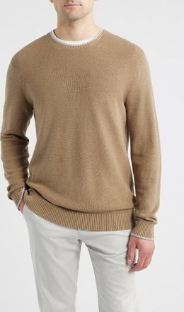 Johnnie-O Hatched Cotton & Silk Blend Crewneck Sweater in Alpaca at Nordstrom, Size Xx-Large