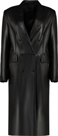 Salvatore Santoro Leren Double-Breasted Jas - Dames - Mantel - Zwart - XS - Leer - Jassen