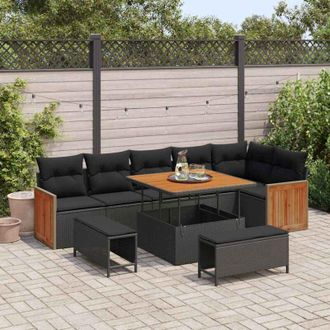 vidaXL Vidaxl - Conjunto De Sof&aacute; De Jard&iacute;n 9 Pcs Negro 100 X 100 X 71 Cm