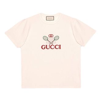 Gucci Mens Tennis Printed Oversized Retro Short Sleeve White 548334-XJBLE-7136