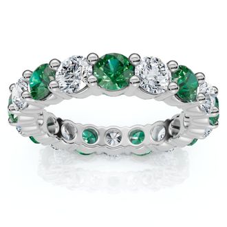 Pompeii3 3Ct Green Emerald & Diamond Eternity Ring 14k Gold or Platinum Lab Grown