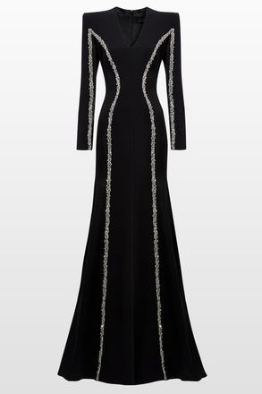 Jenny Packham Ghost Orchid Embellished Long-Sleeve Maxi Dress in Liquorice at Nordstrom, Size 18 Uk