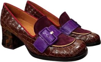 Chie Mihara Embossed Leather High Heel Pumps - Dames - Pumps - Bruin - 40 1/2 EU - Leer - Schoenen