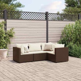 vidaXL Vidaxl - Set Muebles De Jard&iacute;n 4 Piezas Y Cojines Rat&aacute;n Sint&eacute;tico Marr&oacute;n