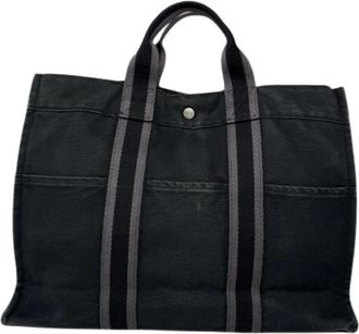 Herm&egrave;s Pre-owned Katoenen Handtas - Dames - Vintage Shopper - Zwart - ONE Size - Katoen - Vintage