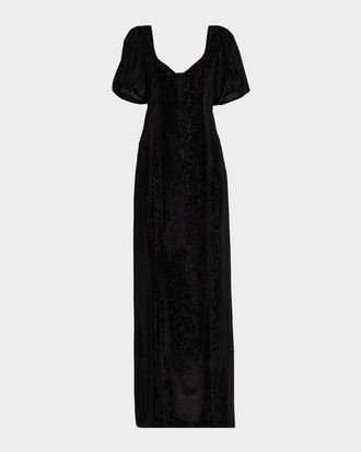 Neiman Marcus The Eliza Crushed Velvet Puff-Sleeve Gown