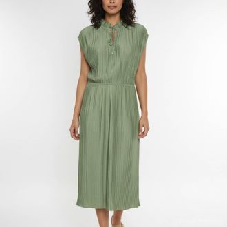 HUGO BOSS Boss By Hugo Boss Sage Green Jersey Pliss&eacute; Midi Dress