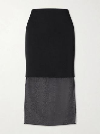 Khaite Gonna Midi In Cr&ecirc;pe Satin E Organza Sfrangiati A Strati Sybil - Nero