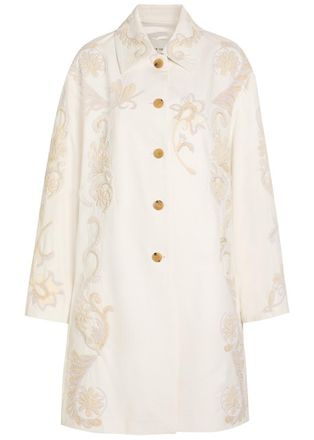 Dries Van Noten Rondero Floral-appliqu&eacute;d Cotton Coat - Off White - S (UK8-10 / S)