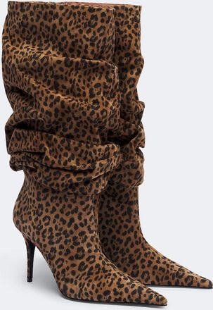 Amina Muaddi Anok leopard-print suede knee-high boots