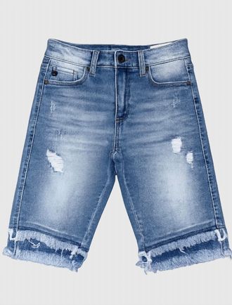 Kancan Womens Mid Rise Ruffle Jean Shorts In Blue
