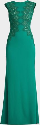 Tadashi Shoji Gant Sleeveless Embroidered Crepe Gown