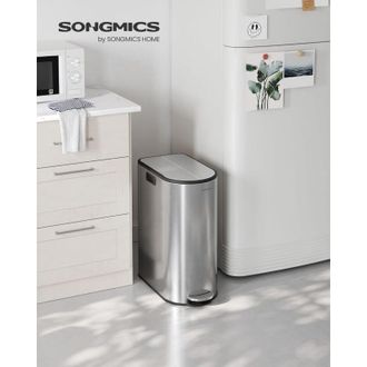 Songmics Cubo de Cocina Doble, 30 L y 20 L Doble Compartimento para Reciclaje y Basura, Cubo Basura Pedal con Tapa de Alas, Plata Metálico