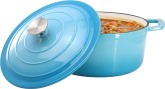 MegaChef 5 Quarts Round Enameled Cast Iron Casserole with Lid in Blue