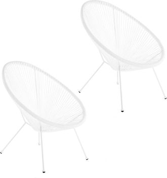 LOLAhome Pack de 2 sillones de jardín Acapulco de rattan y metal blancos