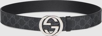 Gucci Belt With Interlocking G Buckle, Black, GG Canvas