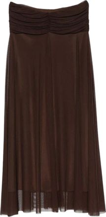Twinset Rokken, Dames, Bruin, L, Mesh midi-rok met gedrapeerde taille