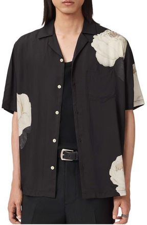 AllSaints Alberic Camp Shirt in Jet Black at Nordstrom, Size Xx-Large