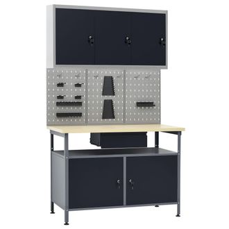 vidaXL Vidaxl - Banco De Trabajo Con Tres Paneles De Pared Y Un Armario