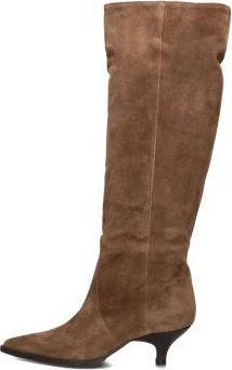 Lina Locchi Schoenen, Dames, Bruin, 42 EU, Wol, Bruine puntige hoge hak laarzen