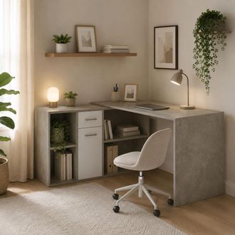 Dmora Escritorio Lineal, Modular, Esquinero, Un Caj&oacute;n, 122x120x75h Cm Gris Cemento