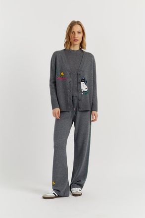 Chinti and Parker Wool-Cashmere Snoopy Embroidered Cardigan in Grey at Nordstrom, Size X-Small