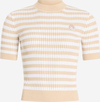 Patou Womens Cotton Sweater With Striped Pattern White-Beige White/beige
