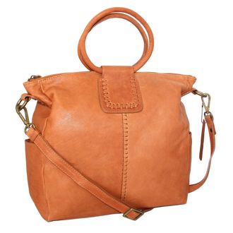 Nino Bossi Leather Ring Handle Tote w/ Strap in Cognac