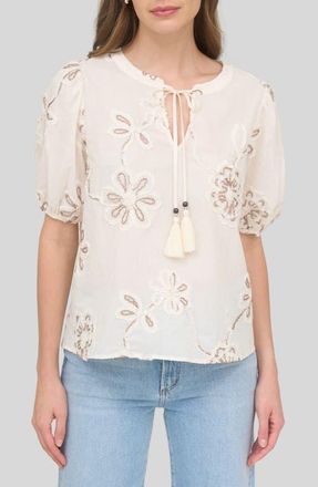 ZOE AND CLAIRE Floral Embroidered Cotton Blend Top in Cream at Nordstrom, Size X-Small
