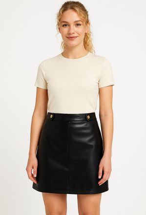 Only Lederimitatrock ONLY ONLISABEL HW FAUX LEATHER SKIRT PNT, Damen, Gr. XS (34), schwarz, Obermaterial: 100% Polyester, unifarben, regular fit kurz, R&ouml;ck