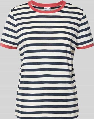 Jake*s Casual T-Shirt mit Streifenmuster und Rundhalsausschnitt in Dunkelblau, Gr&ouml;&szlig;e XXL