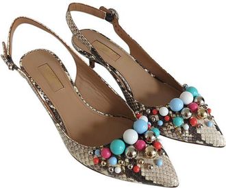 Aquazzura Snakeskin embellished Bon Bon slingback heeled pumps Size 36.5