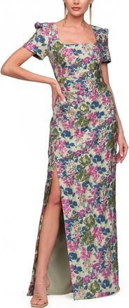 JS Collections Sandy Puff Sleeve Column Gown in Pale Gold at Nordstrom, Size 18