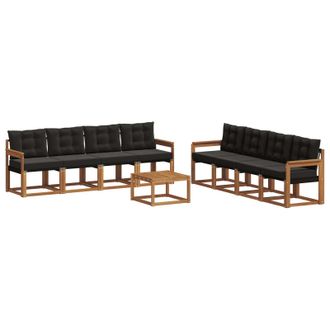 vidaXL Conjunto De Sof&aacute;s De Exterior Con Coj&iacute;n 9 Pcs Natural Y Negro Vidaxl