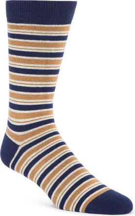 Nordstrom Stripe Dress Socks in Navy- Brown Saddle at Nordstrom