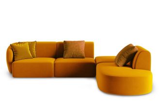 BLOOMINGLOFT 5-Sitzer Design-Ecksofa Chiara Samt ohne R&uuml;ckenlehne - Rechts