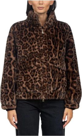 Zoe Giacca Ecopelliccia Maculata Corta Abbottonatura Zip - Dames - Jassen - Bruin - L - Polyester - Jassen