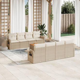 vidaXL Set De Sof&aacute;s De Jard&iacute;n 9 Pzas Con Cojines Rat&aacute;n Sint&eacute;tico Beige Vidaxl