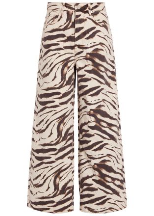 Ganni Lari Zebra-print Wide-leg Jeans - White - 27 (W27 / UK8-10 / S)