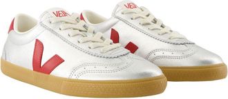 Veja Womens Volley Sneakers - Veja Leather Silver Calfskin Shoes