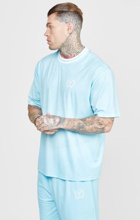 Siksilk Camiseta de malla azul con hombro ca&iacute;do para hombre SikSilk M