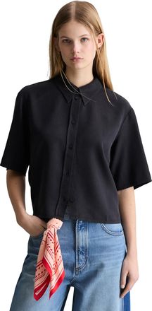 Marc O'Polo Denim Kurzarmbluse MARC OPOLO DENIM, Damen, Gr. XL, blau depths, Web, Obermaterial: 100% Lyocell, gerade kurz, Blusen Kurzarmbluse, Croped, relaxed fit