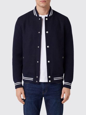 Eleventy 100% Wool Bomber Jacket with Contrast Trims and Ribbed Cuffs